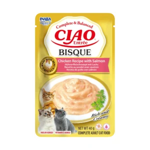 Front packaging of Ciao Entrée Bisque Chicken Recipe with Salmon