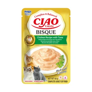 Front packaging of Ciao Entrée Bisque Chicken Recipe with Tuna