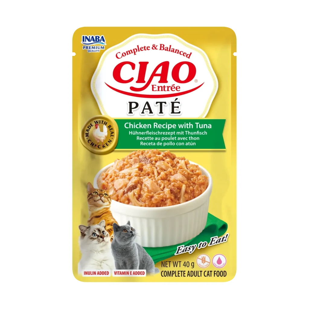 Front packaging of Ciao Entrée Paté Chicken Recipe with Tuna