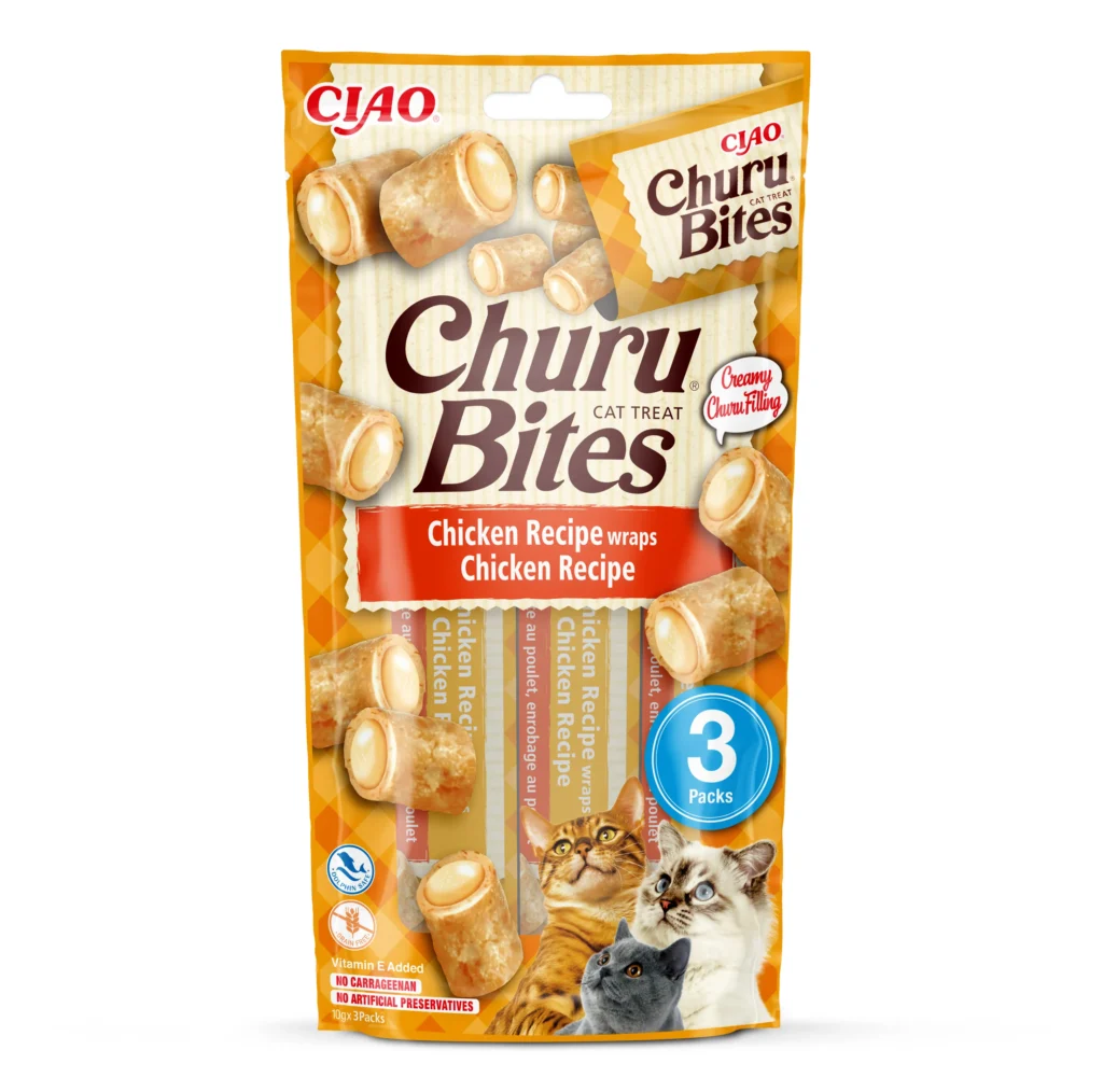 Front packaging of Churu BITES Chicken Recipe wraps Chicken Recipe