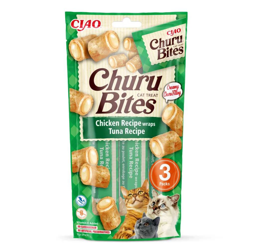 Front packaging of Churu BITES Chicken Recipe wraps Tuna Recipe