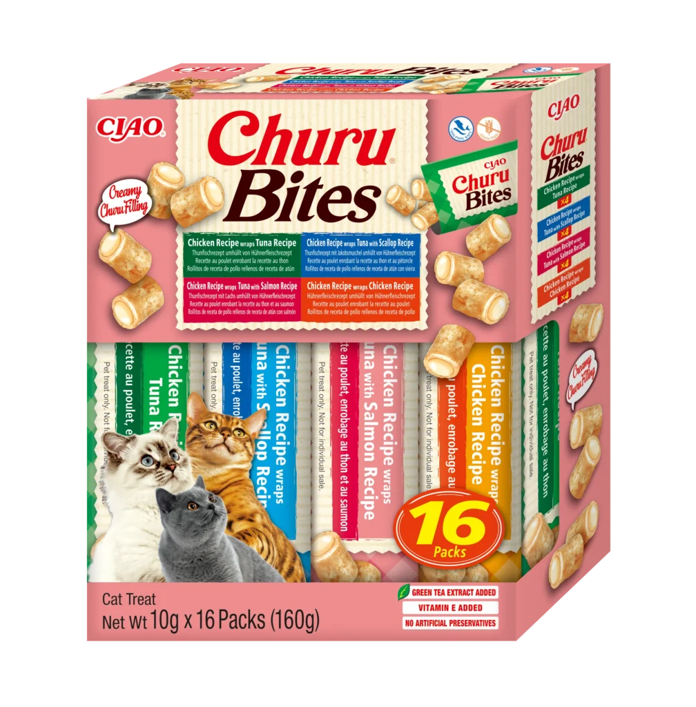 Front packaging of Churu BITES Variety, 16 tubes pack