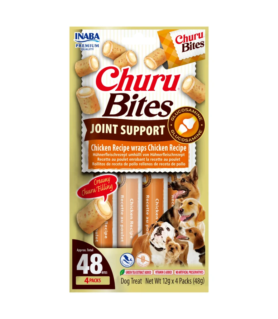 Front packaging of Churu Bites Joint Support Chicken Recipe wraps Chicken Recipe