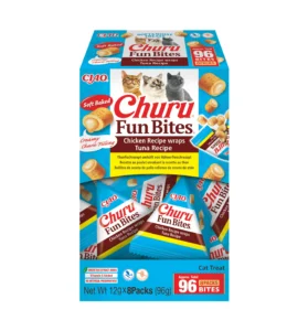 Front packaging of Churu FUN BITES Chicken Recipe wraps Tuna Recipe