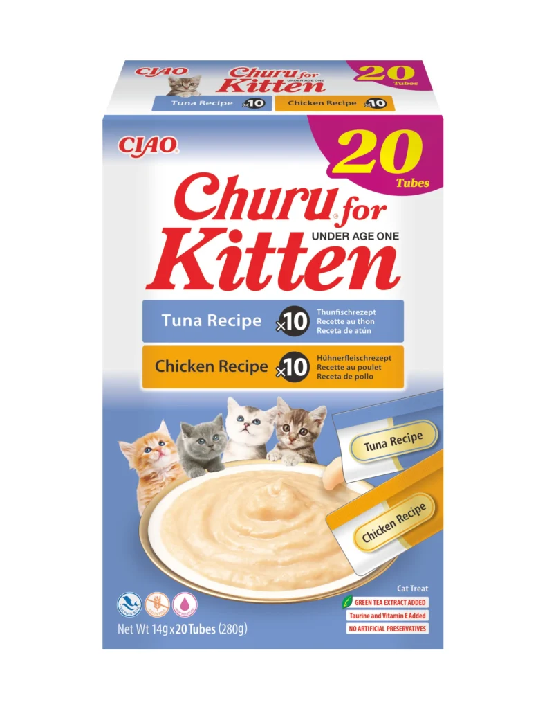 Front packaging of Churu Kitten Variety, 20 tubes pack.