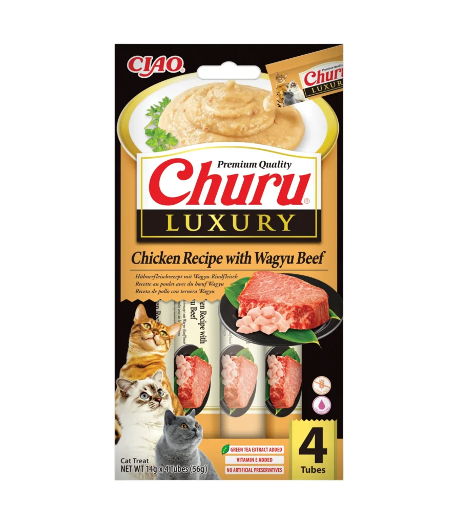 Front packaging of Churu LUXURY Chicken Recipe with Wagyu Beef