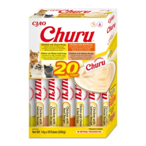 Front packaging of Churu Multipack Chicken Beef Varieties cat treats, 20 tubes pack.