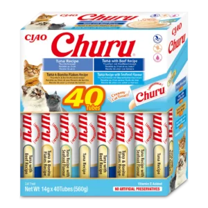 Front packaging of Churu Multipack Varieties cat treats, 40 tubes pack.
