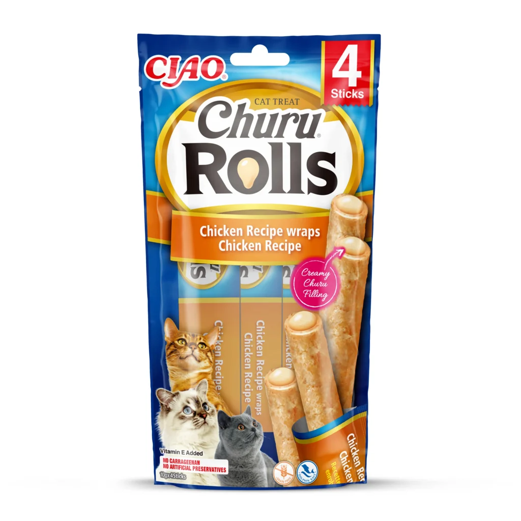 Front packaging of Churu ROLLS Chicken Recipe wraps Chicken Recipe