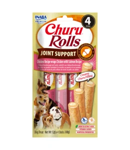 Front packaging of Churu Rolls Joint Support Chicken Recipe wraps Chicken with Salmon Recipe