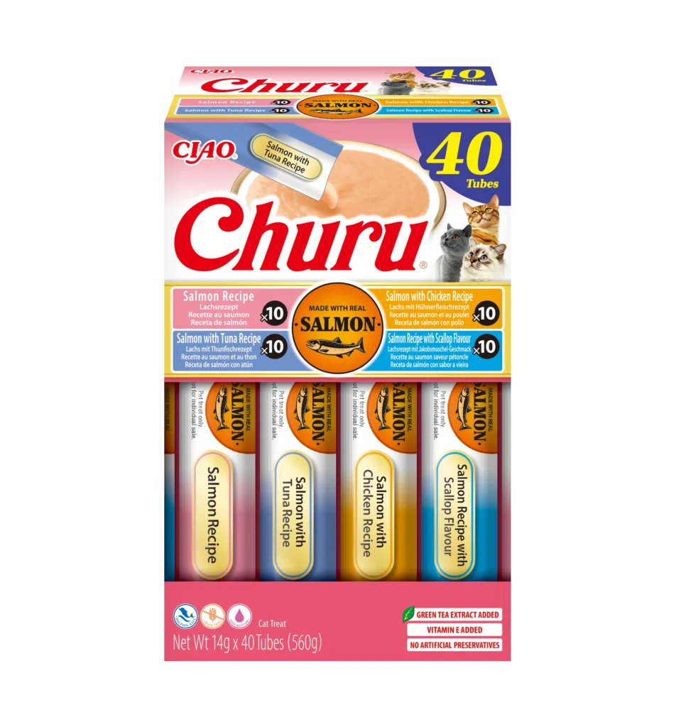 Front packaging of Churu Salmon Variety, 40 tubes pack