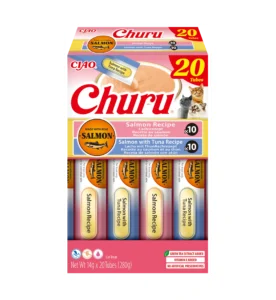 Front packaging of Churu Salmon & Tuna Variety, 20 tubes pack