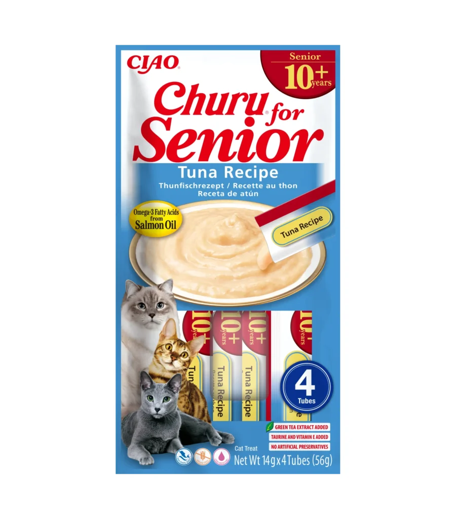 Front packaging of Churu Senior 10+ Tuna Recipe
