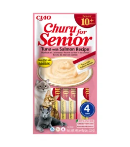 Front packaging of Churu Senior 10+ Tuna with Salmon Recipe