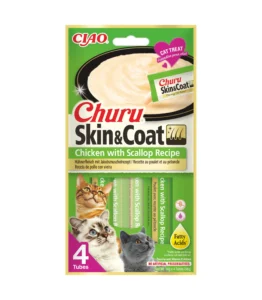 Front packaging of Churu Skin & Coat Chicken With Scallop Recipe