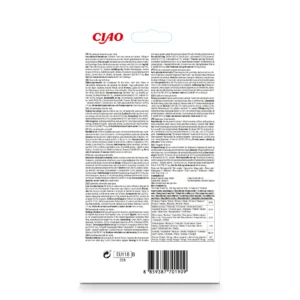 Back of Churu Tuna Recipe with Seafood Flavour packaging showing ingredients and nutritional analysis.