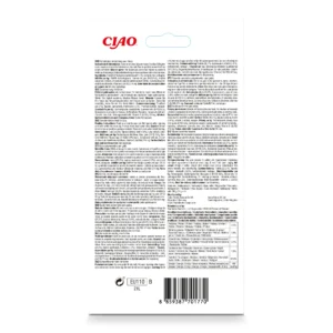 Back of Churu Tuna With Beef Recipe packaging showing ingredients and nutritional analysis.