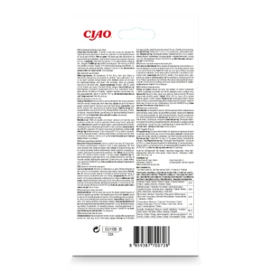 Back of Churu Tuna With Salmon Recipe packaging showing ingredients and nutritional analysis.
