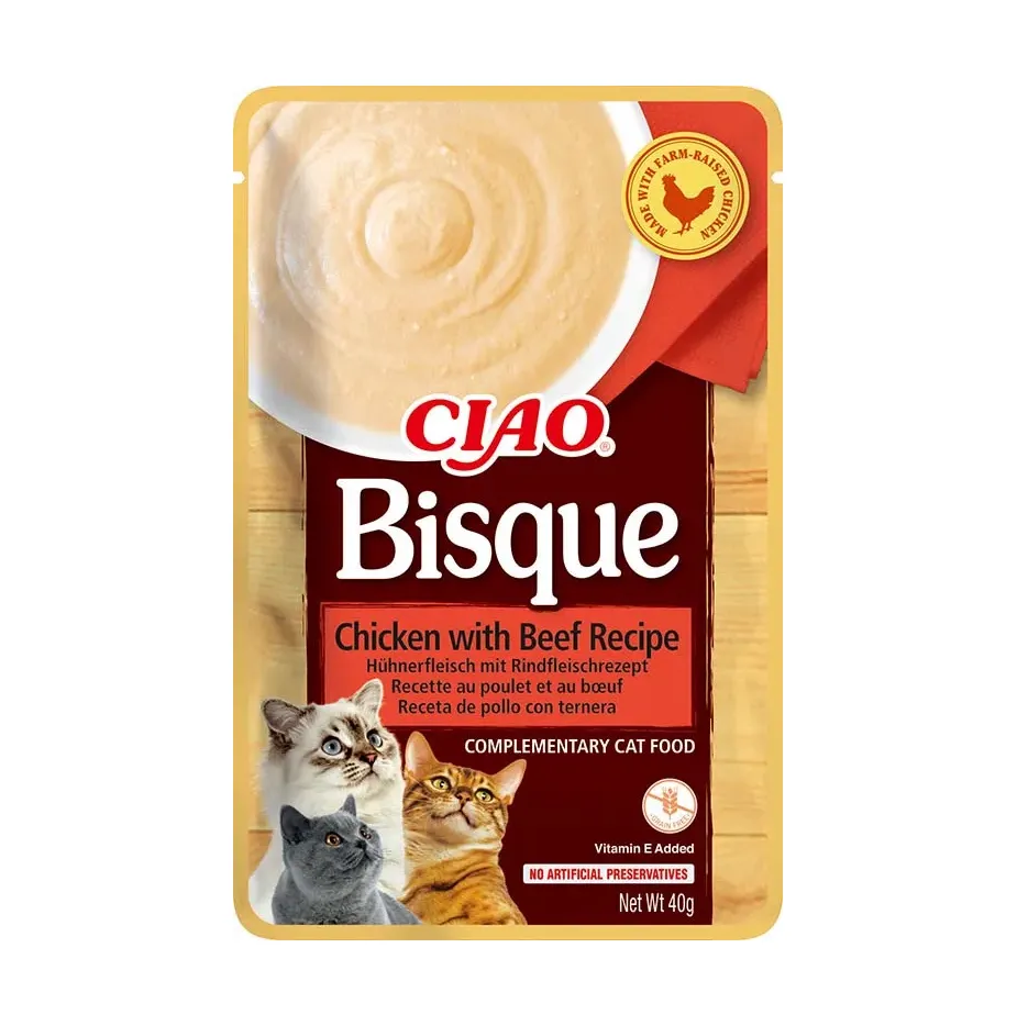 Front packaging of Ciao BISQUE Chicken with Beef Recipe