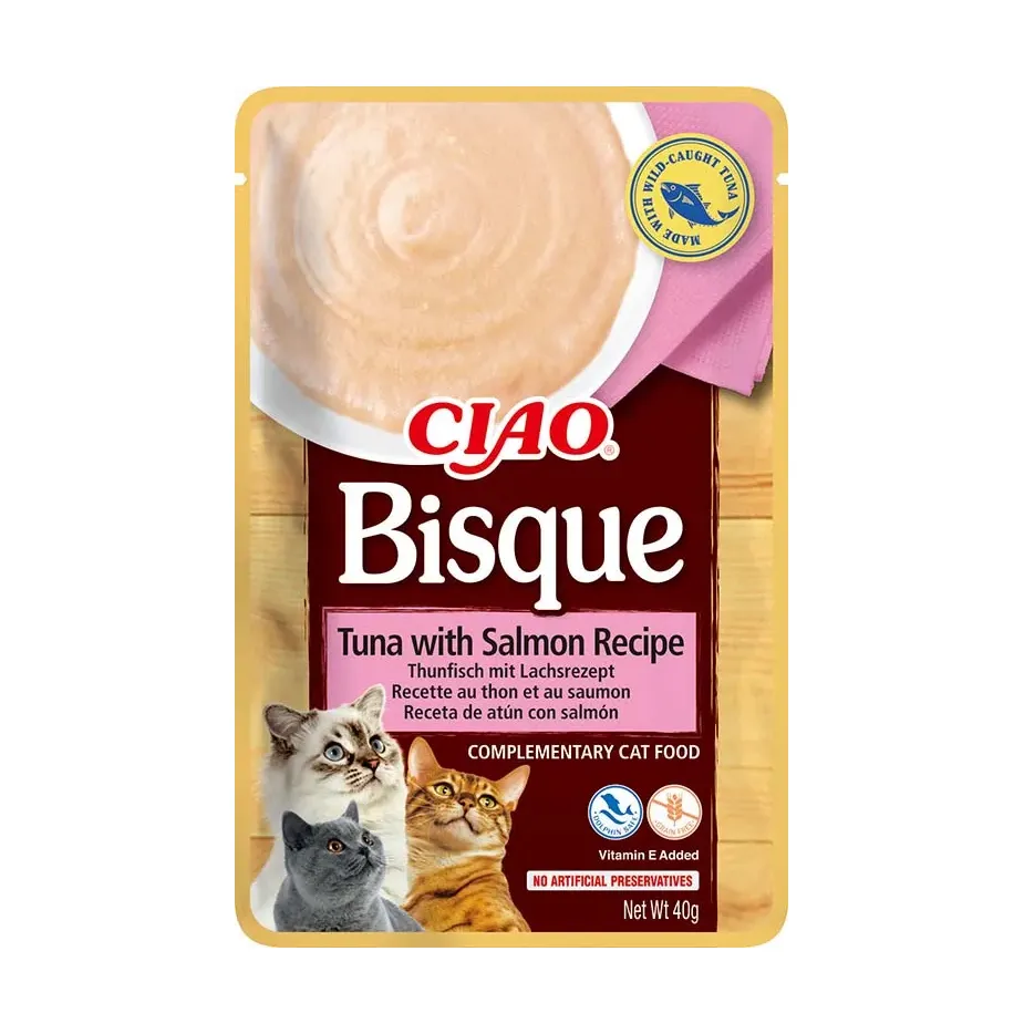 Front packaging of Ciao BISQUE Tuna with Salmon Recipe