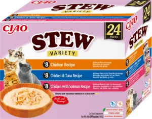 Front packaging of Ciao STEW Chicken Variety, 24 tubes pack