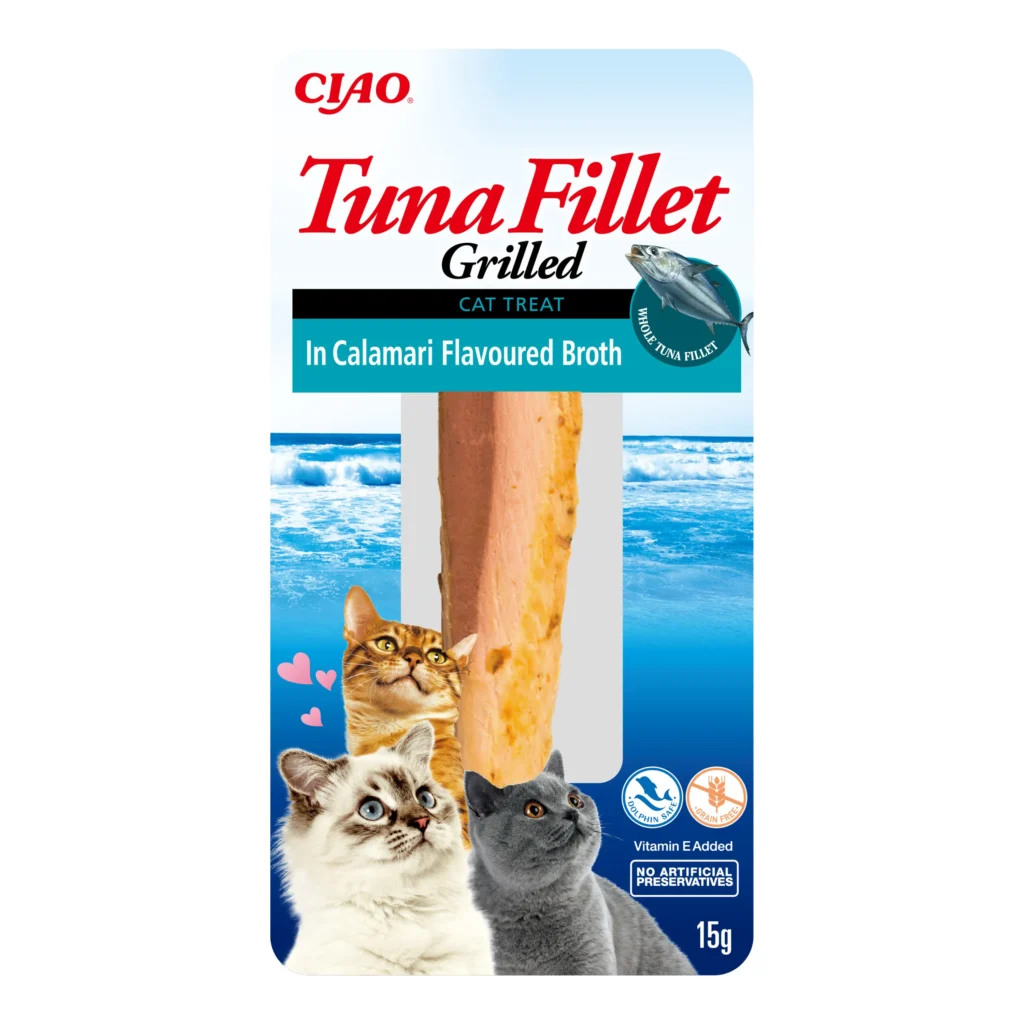 Front packaging of Ciao TUNA FILLET in Calamari Flavoured Broth
