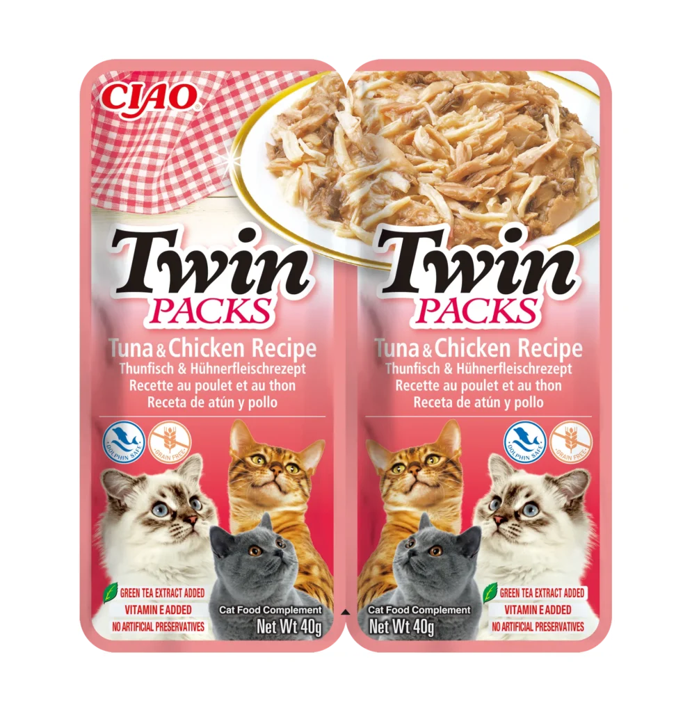 Front packaging of Ciao TWIN PACKS Tuna & Chicken Recipe in Tuna Broth