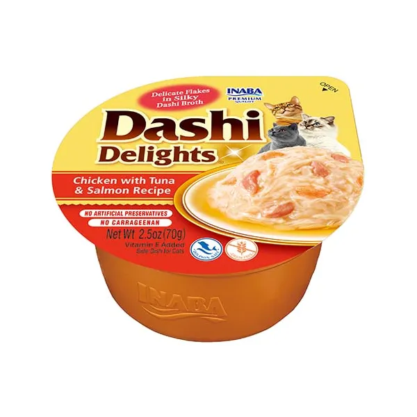 Front packaging of Dashi Delights Chicken with Tuna & Salmon Recipe