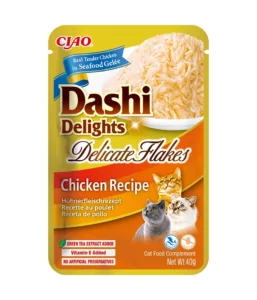 Front packaging of Dashi Delights DELICATE FLAKES Chicken Recipe