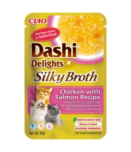 Front packaging of Dashi Delights SILKY BROTH Chicken with Salmon Recipe