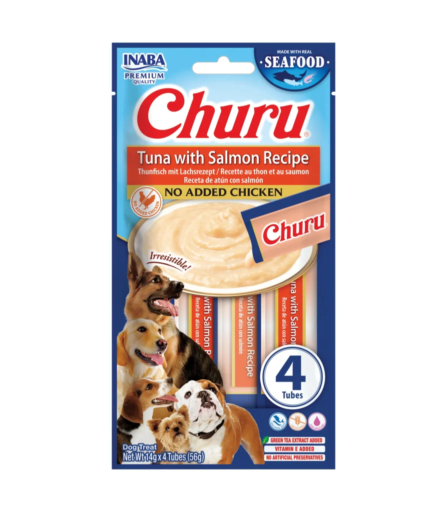 Front packaging of Dog Churu FISH Tuna with Salmon Recipe