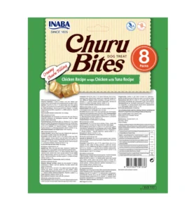 Back of Dog Churu BITES Chicken Recipe wraps Chicken with Tuna Recipe