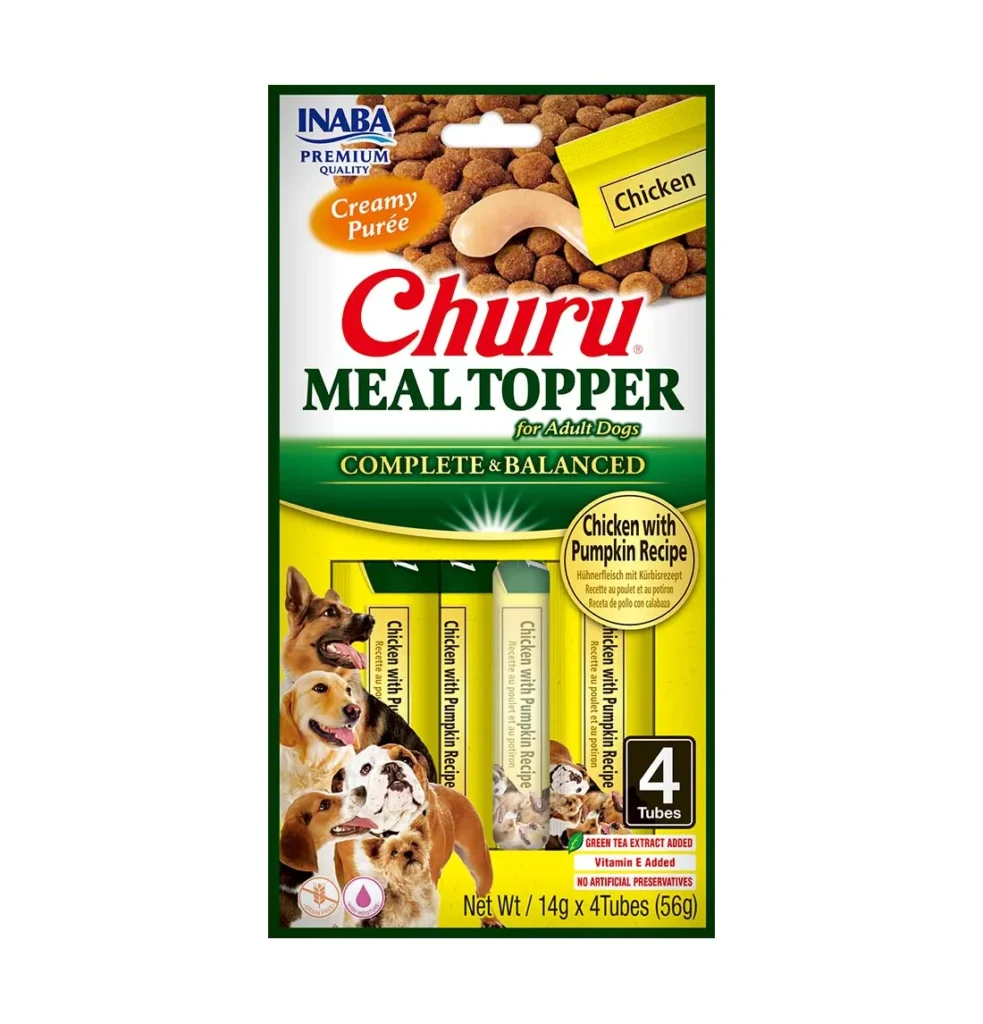 Front packaging of Dog Churu MEAL TOPPER Chicken with Pumpkin Recipe