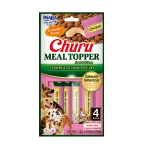 Front packaging of Dog Churu MEAL TOPPER Chicken with Salmon Recipe