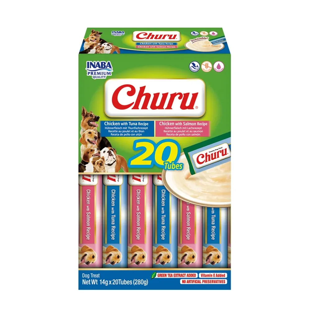 Front packaging of Dog Churu Multipack 20P Chicken Seafood Variety, 20 tubes pack