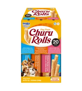 Front packaging of Dog Churu ROLLS 20P Chicken Variety, 20 tubes pack