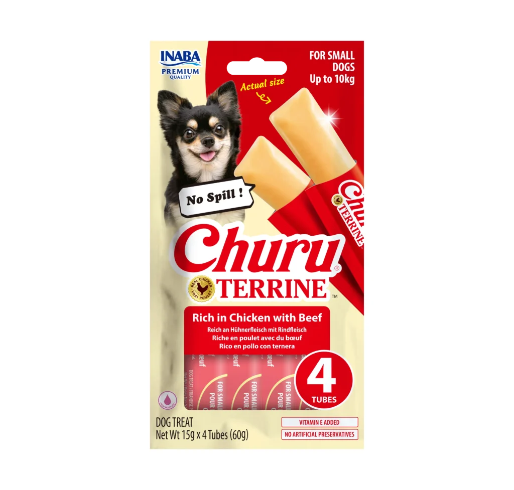 Front packaging of Dog Churu Terrine Rich in Chicken with Beef