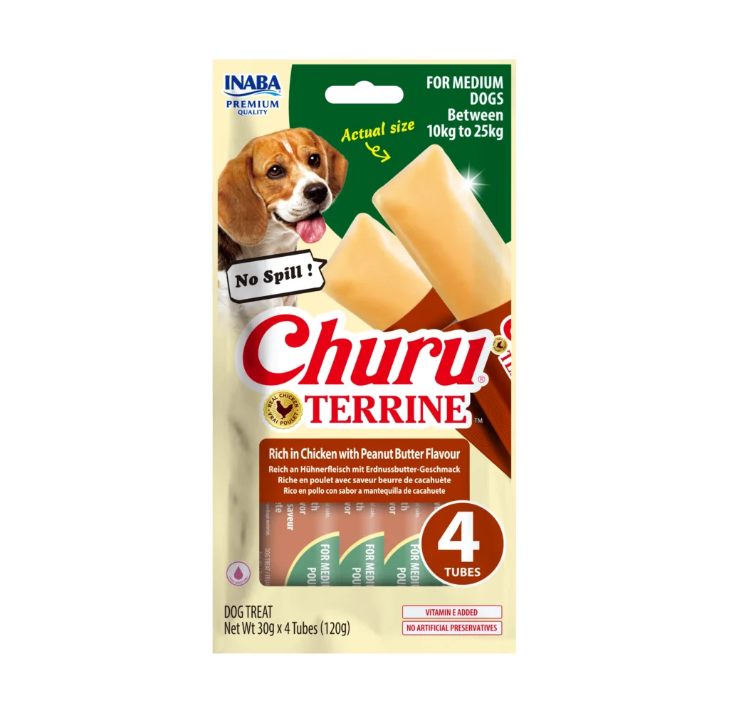 Front packaging of Dog Churu Terrine Rich in Chicken with Peanut Butter Flavour