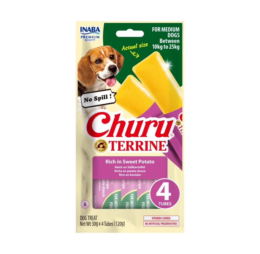 Front packaging of Dog Churu Terrine Rich in Sweet potato