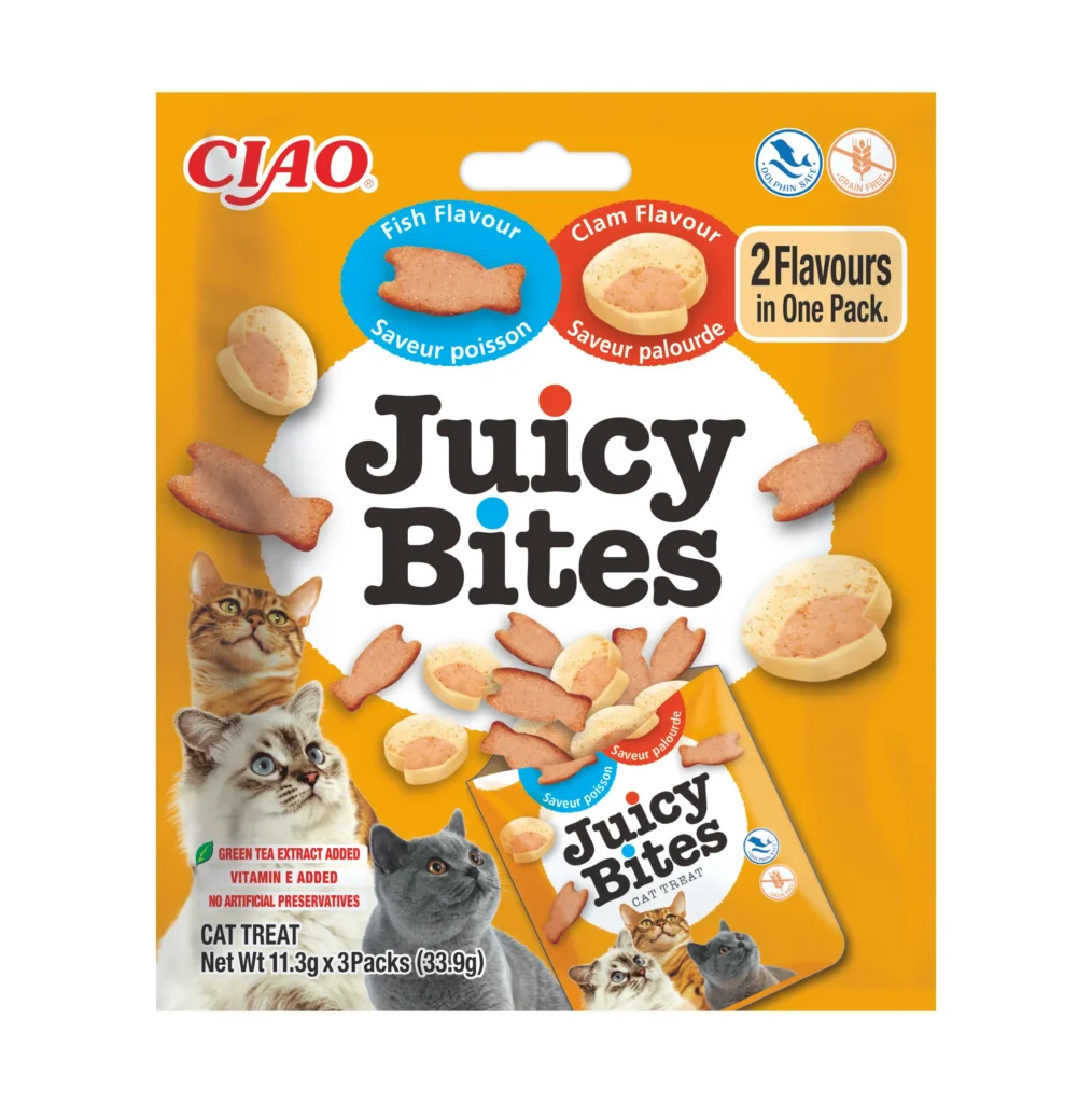 Front packaging of JUICY BITES Fish Flavour & Clam Flavour