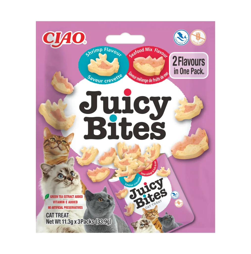 Front packaging of JUICY BITES Shrimp Flavour & Seafood Mix Flavour